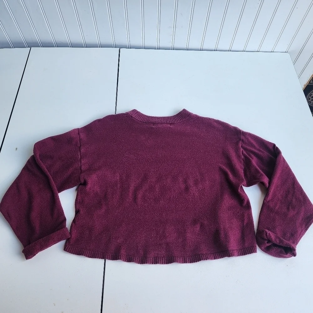 Free Assembly Kids Girls Burgundy Pullover Sweater Crop Top Long Sleeve M (7/8)